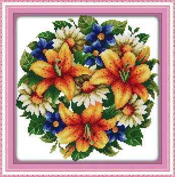 

Free All flowers bloom together-lily DIY Needlework Patchwork DMC Cross Stitch Kits for Embroidery Knitting Needles crafts hobby