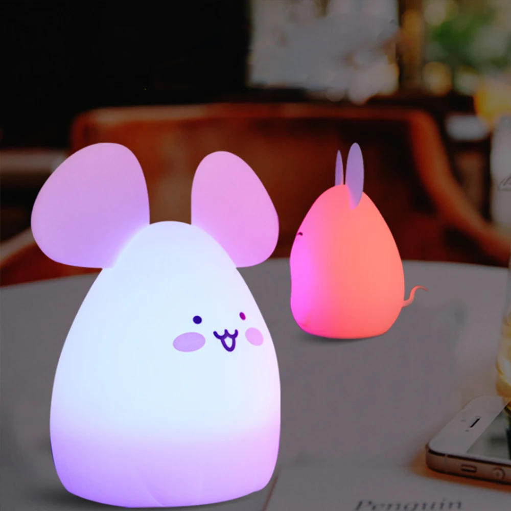 

Elecstars LED Children Night Light Animal Mouse Silicone Cartoon Rechargeable ABS baby gift bedroom lighting Lamp