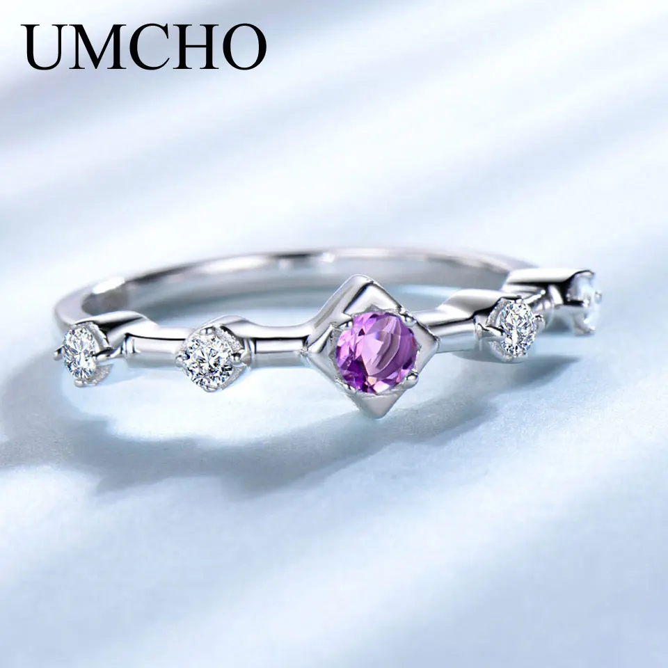 UMCHO Природный аметист Серебро 925 пробы кольца для Для женщин фиолетовый камень Обручение Свадебный Романтичный подарок Fine Jewelry