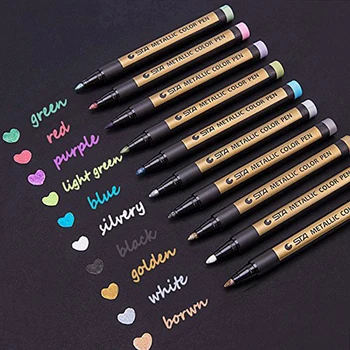

10 Color DIY Metallic Marker Medium Point Metal Permanent Art Marker Set for Glass Paint Painting Rocks Card Making Photo Album