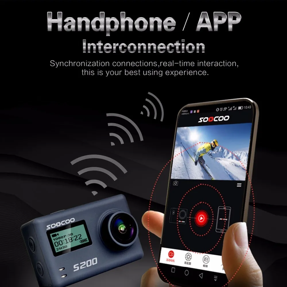 Экшн камера SOOCOO S200 Ultra HD 4K NTK96660 + IMX078 с Wi Fi голосовым управлением внешним