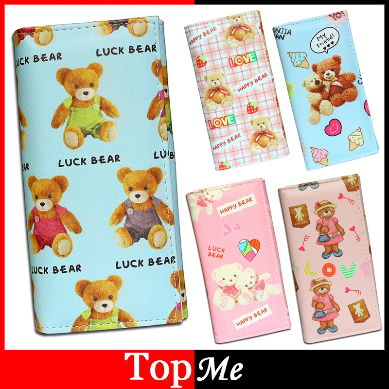 

Women Wallets Long Lady Purses PU Leather Handbags Lovely Bear Blue Pink Money Bags Female Girls Coin Purse Cards Holder Wallet