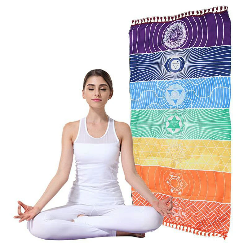 

Bohemia India Mandala Blanket 7 Chakra Rainbow Stripes Tapestry Beach Carpet Yoga Mat Bath Towel Colorful Curtain Panic Mat
