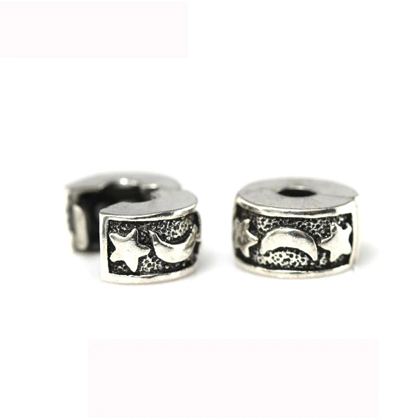 

free shipping 1pc silver star and moon clip heart stopper bead charm Fits European Pandora Charm Bracelets A156