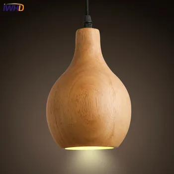 

IWHD Wood Hanging Lamp Modern Creative LED Pendant Lights Lamparas de techo colgante moderna Kitchen Dining HangLamp Lustre