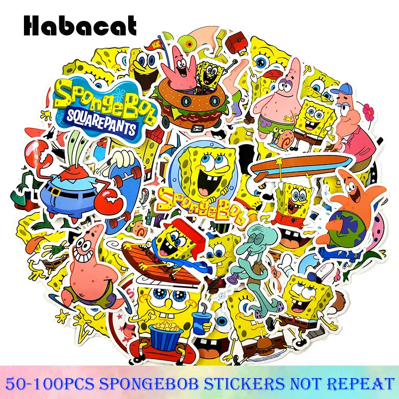

50-100Pcs/Pack SpongeBob Graffiti Stickers American Cartoon For Motorcycle Notebook Luggage Bicycle Skateboard Pegatina For Kid