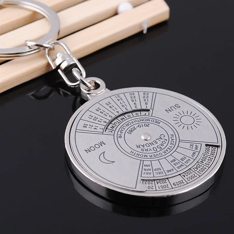 

50 years perpetual Calendar Keyring Unique Compass Metal KeyChain Gift Safety & Survival