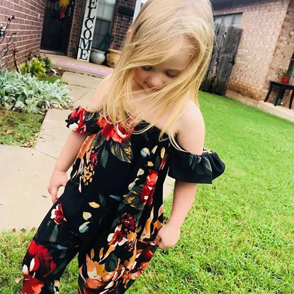 

Toddler Baby Girls Fly Sleeve Off Shoulder Floral Jumpsuit Casual Clothes baby carnival costume new born baby clothes baby hot