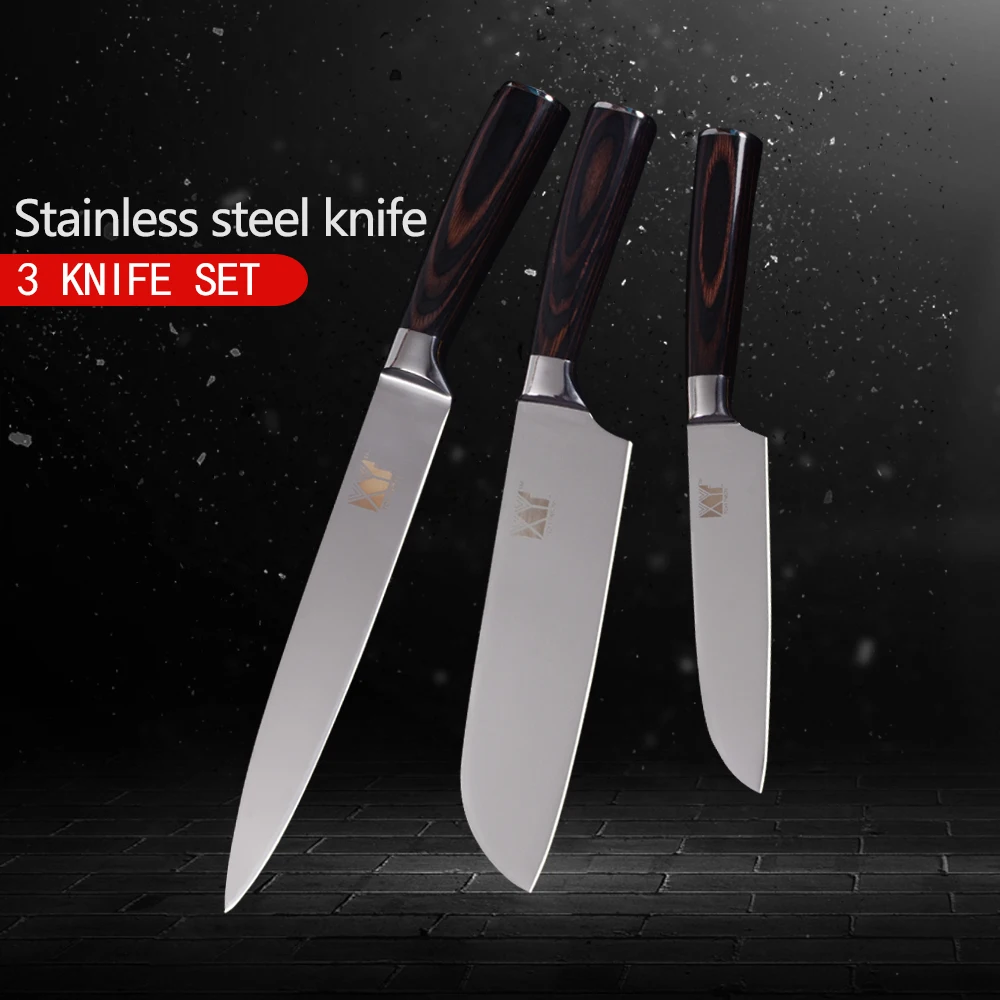 

XYj Well-balanced Kitchen Knives 3.5, 5, 5, 7, 8, 8 inch 3pcs Set Color Wood Handle Kitchen Tools 7Cr17 Stainless Steel Knives