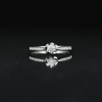 

LASAMERO 0.127 CT Round Cut Floral Design Natural Diamond Ring For Women 18k White Gold Certified Engagement Wedding Ring