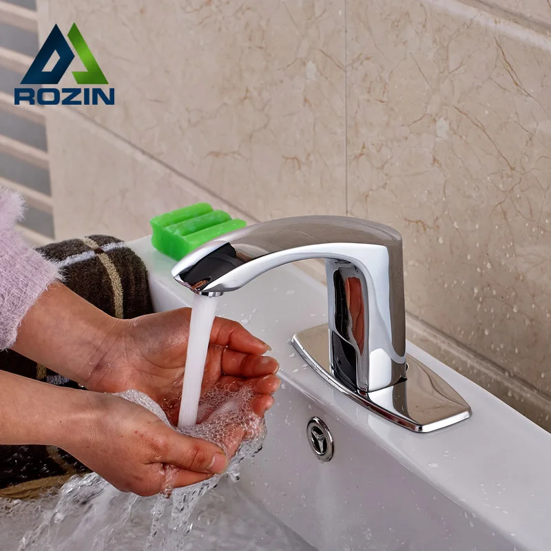 

Waterfall Bathroom Automatic Sensor Faucet Chrome Cold Water Tap Bathroom Sense Faucets with 4" hole cover