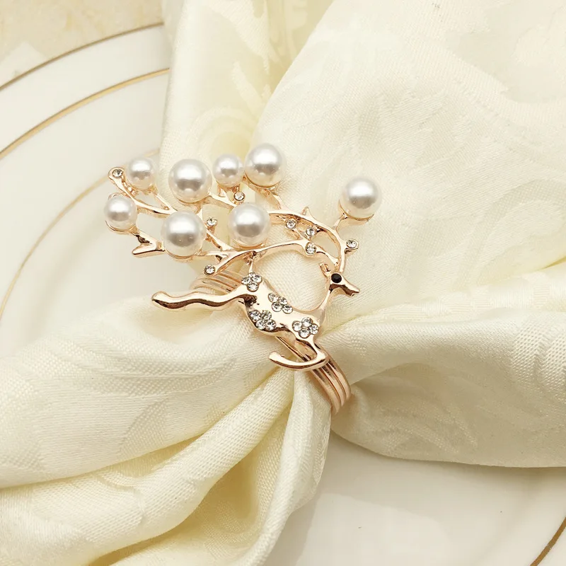

10pcs/lot Rose Gold Pearl Christmas Deer Napkin Ring Metal Napkin Buckle Cloth Napkin Ring Napkin Ring
