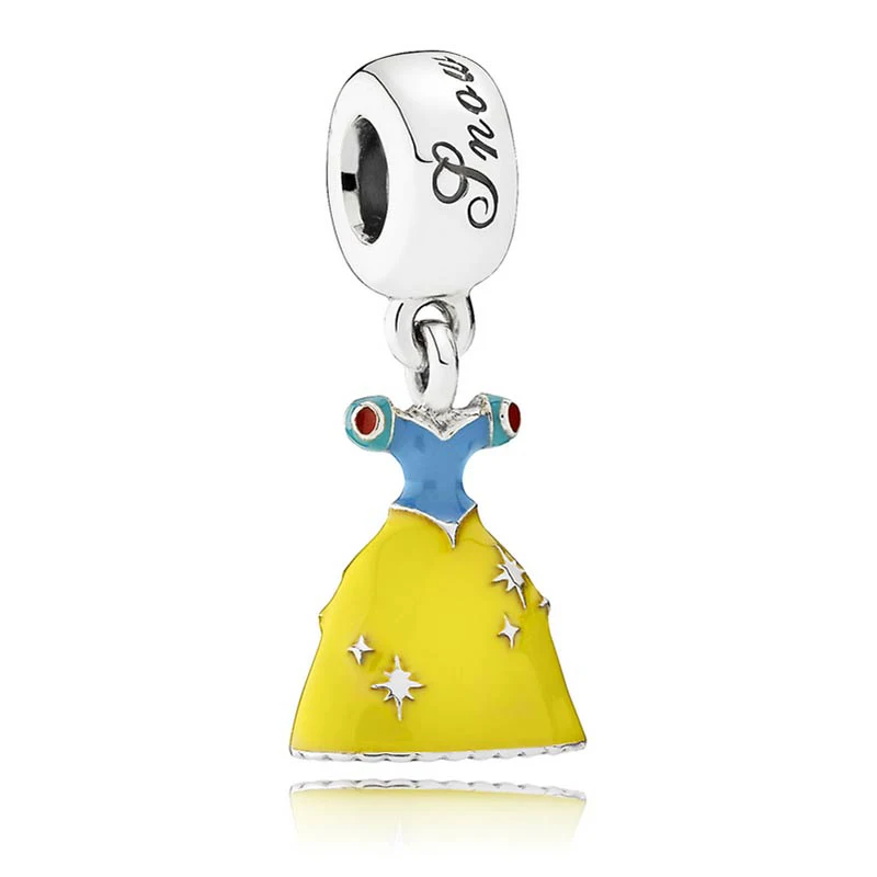 

New 925 Sterling Silver Bead Charm Enamel Cinderella Elsa Snow White's Dress Pendant Beads Fit Pandora Bracelet DIY Jewelry