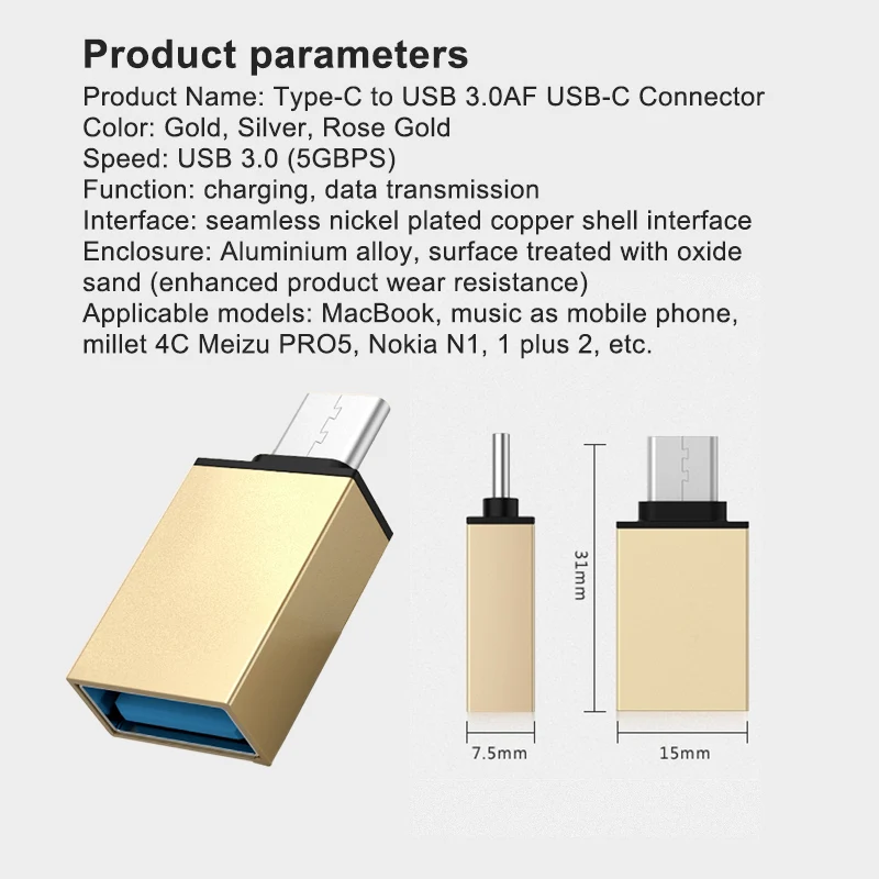 USB 3,0 type-C OTG кабель адаптер type C USB-C OTG конвертер для Xiaomi Mi5 Mi6 huawei samsung мышь клавиатура USB диск флэш