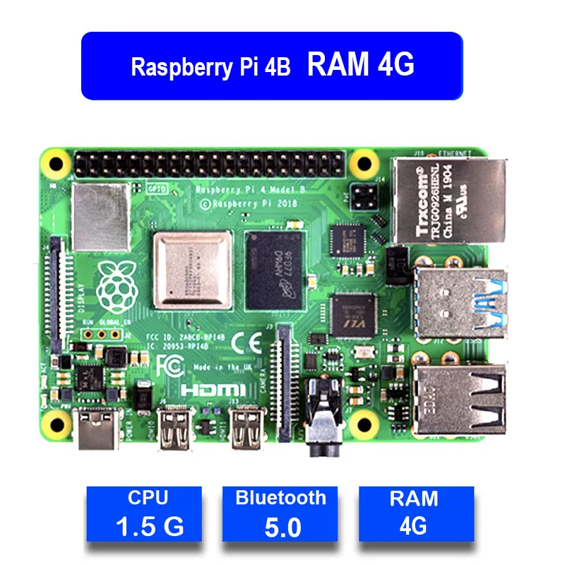 Billige Offizielle Raspberry Pi 4 Modell B 4B mit 1 2 4 GB RAM 1,5 GHz 2,4 5,0 GHz WIFI Bluetooth5.0 Fall Kühlung Kühlkörper Netzteil