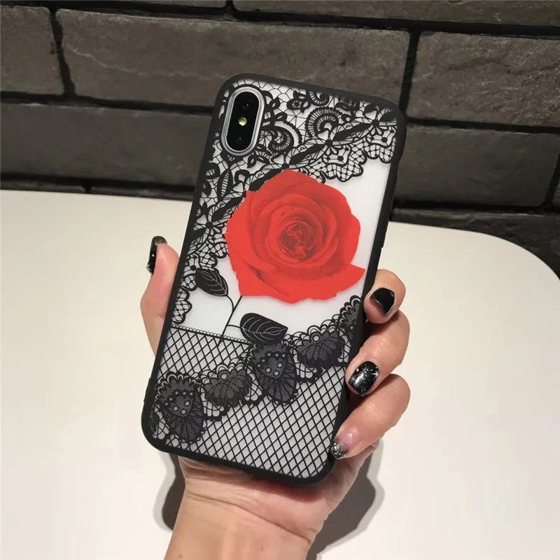 Tfshining Sexy Lace Flower Rose Case For iPhone X 10 Soft Clear Silicone Protective Cover Case For iPhone 6 6s 7 8 Plus Capinhas (4)