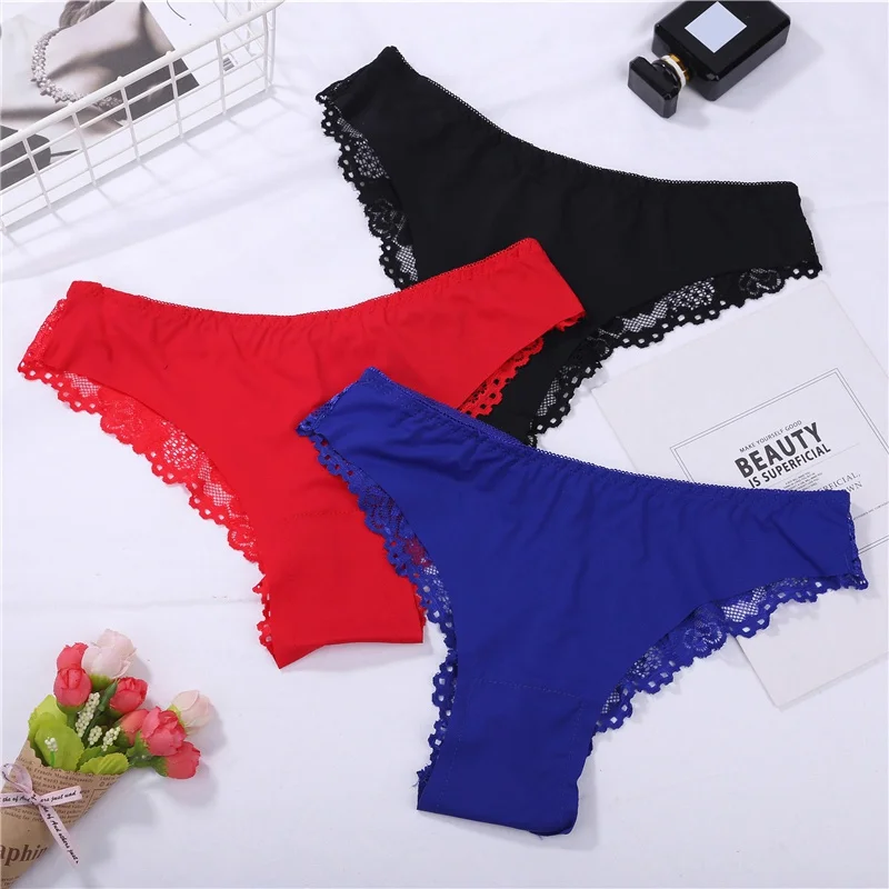 

Women Sexy Seamless Briefs Lace Embroidered Low Waist G-String Panties Thin Underwear