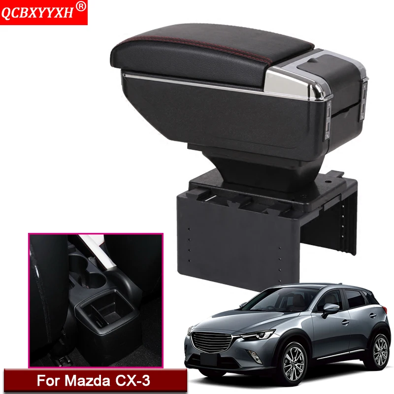 

Car Styling ABS With PU Leather Car Armrest Box Center Console Storage Box Holder Case Decoration Accessories Fit For Mazda CX-3