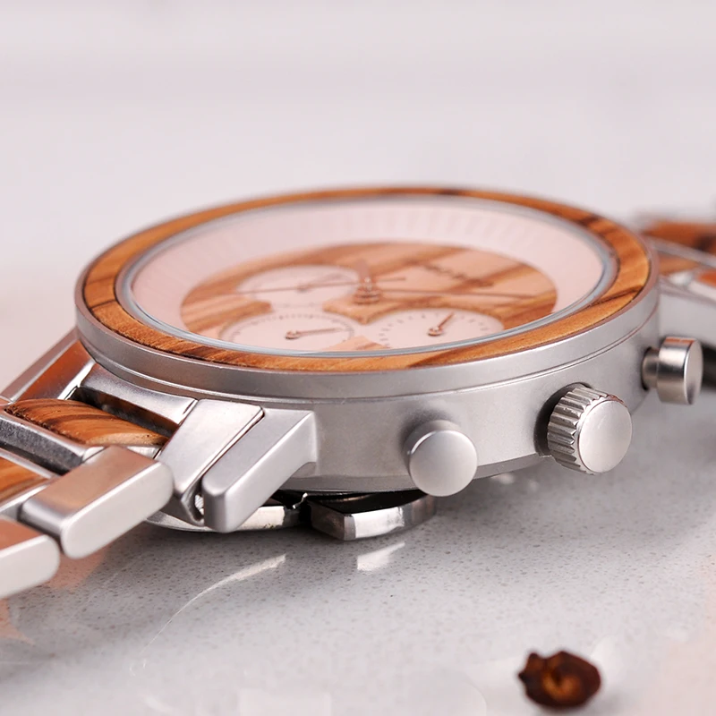 BOBO BIRD Watch Men Stainless Steel Wooden Watches Chronograph Men's Sport Waterproof Military Watches Relogio Masculino V-R01