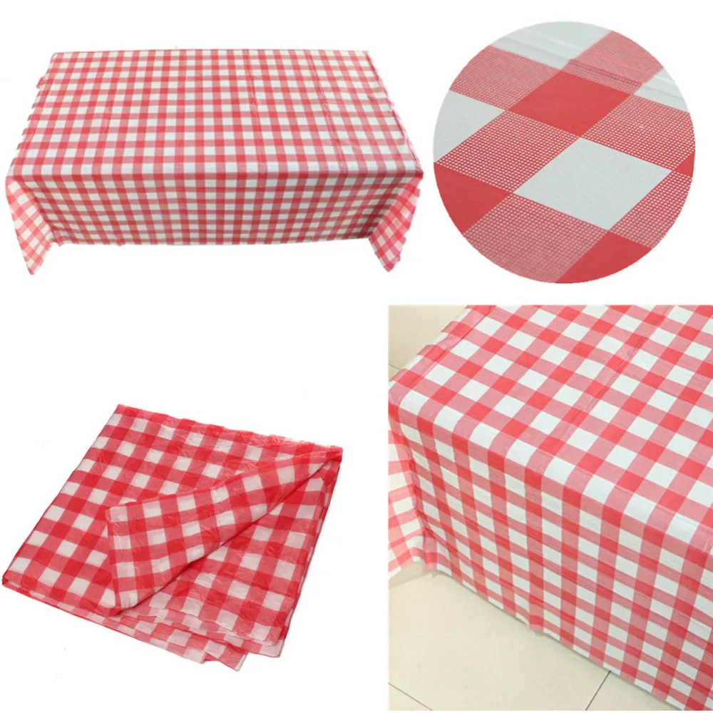 Table Cloth Red Gingham Plastic Disposable Wipe Check Tablecloth For