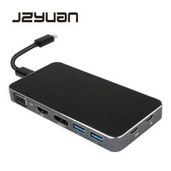 JZYuan USB C 3,1 мульти порт концентратор к HDMI дисплей Порт DP VGA разветвитель адаптер Тип C PD зарядный порт USB 3,0 для Macbook USB-C концентратор