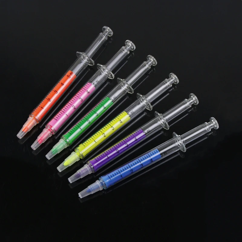 

3Pcs New Cute Novelty Nurse Needle Syringe Shaped Highlighter Pen Marker Pen For Diy Photo Album Stationery School Supplies