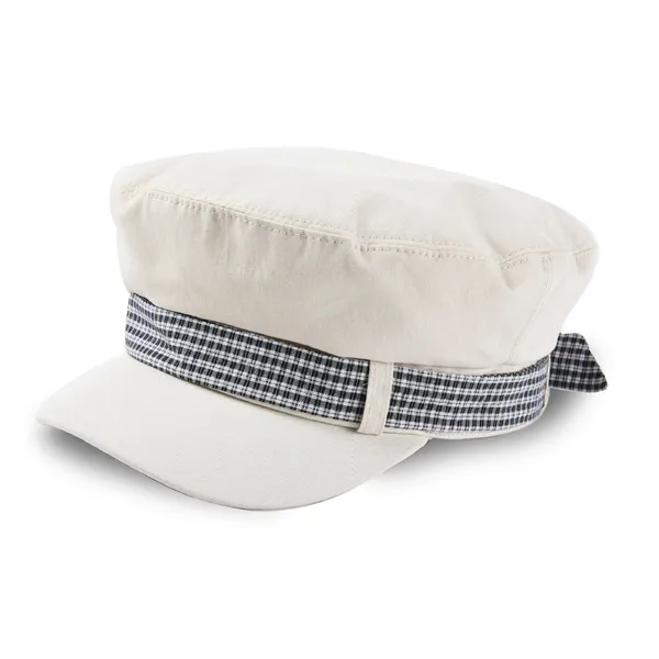 USPOP,, Осенние новые кепки Newsboy для женщин, клетчатые, с бантом, в стиле пэчворк, с плоским верхом, военные шапки,, хлопковая кепка с козырьком - Цвет: Белый