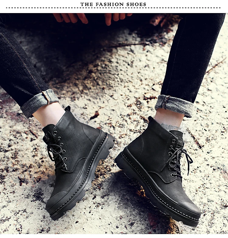 Зимние мужские кожаные ботинки армейская Стиль с высокими голенищами; полуботинки в стиле милитари Для мужчин обувь удобные кроссовки большого Размеры 46