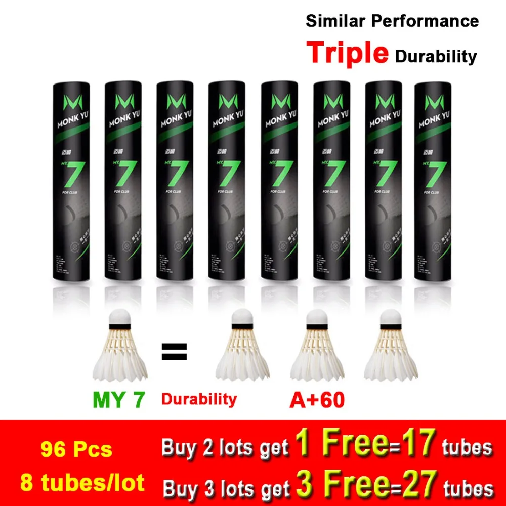 

8tubes/lot Badminton Shuttlecock MY7 Durability 1=3 A+60e Goose Feather Flying Stability Durable Cost-effect Birdie LMY7-8SPD