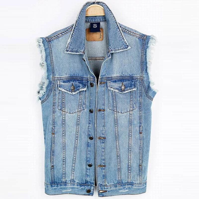 2018 Light Blue Women's Vest Cotton Female Vest Short Denim Vest