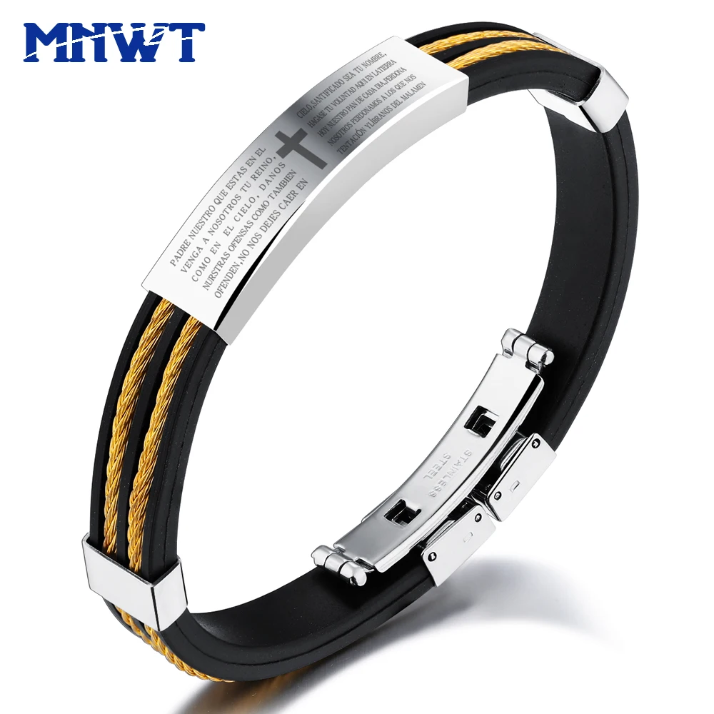 

MNWT Fashion Cross Bible Bracelet Men Black Silicone Charm Casual Personality Man Bracelets Bangle Jewelry Gift Hombre Pulseras