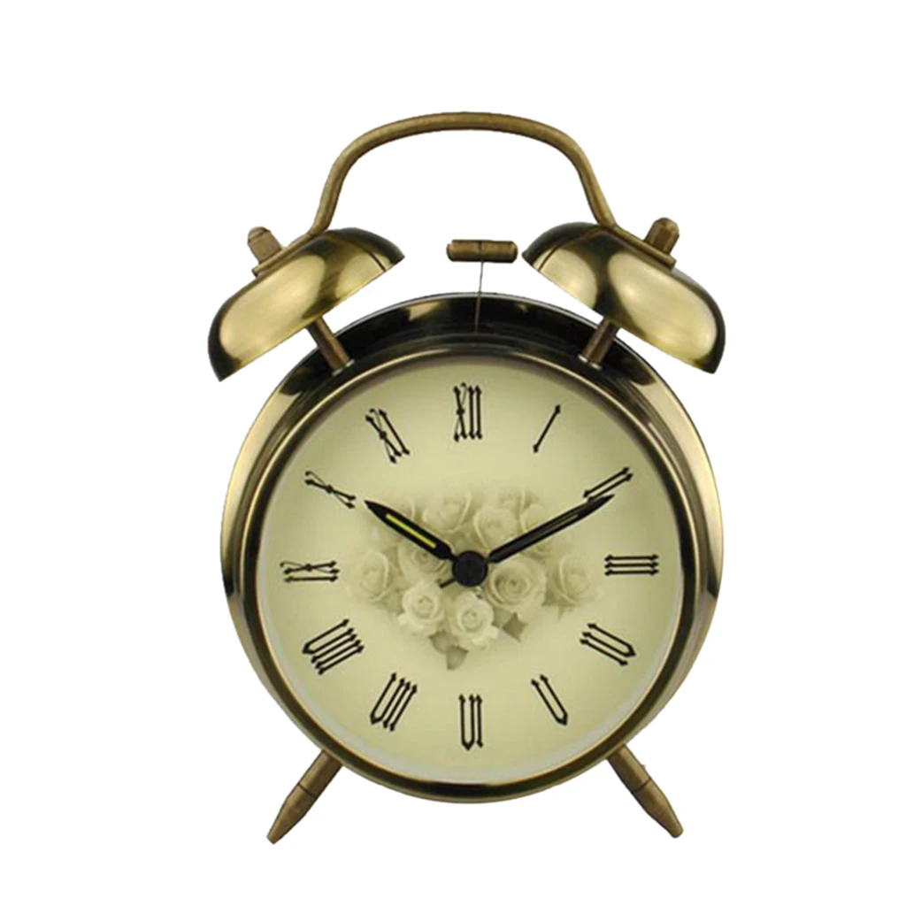 Classic Retro Twin Bell Silent Non-ticking Sweep Quartz Movement Loud Alarm Clock with Night Light for Bedroom Bedside Office