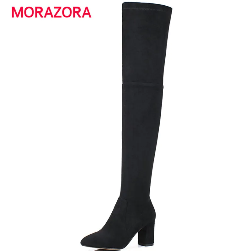 

MORAZORA big size autumn winter over the knee boots fashion high heel suede leather boots round toe square heel women boots