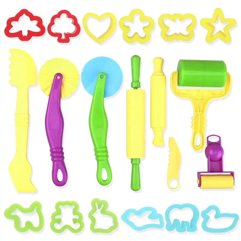 

20 PCS Smart Dough Tools Kit Models Plasticine animal Molds Wheel Rolling Pin Tool Kit (Random Color)