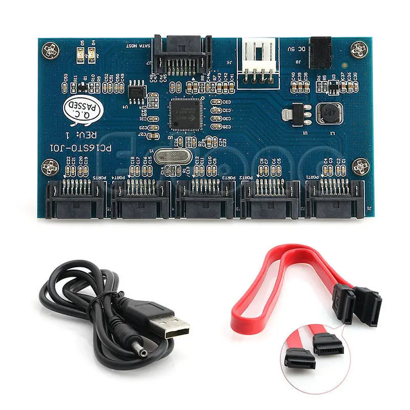 SATA адаптер 1-5 порт конвертер(SATA порт мультипликатор) Riser Card Hub с SATA 7P& DC кабель высокое качество