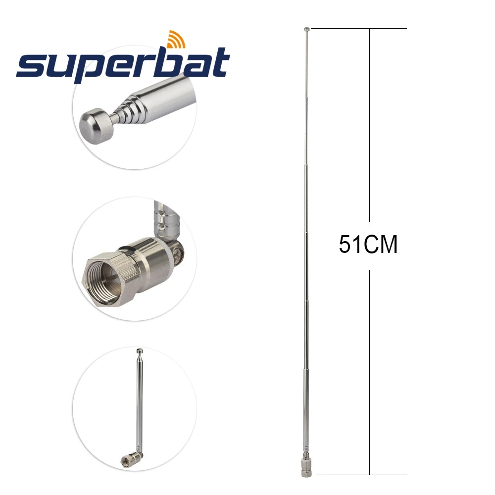 

Superbat UNBAL F Type Male Plug Connector DAB DAB+ FM AM TV Antenna 6 Section Telescopic Aerial for Home Audio Radio Stereo Rece