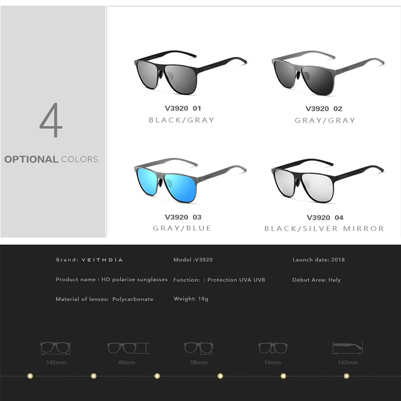 Новинка, бренд VEITHDIA, унисекс, нержавеющая сталь, солнцезащитные очки, поляризационные очки, аксессуары, мужские солнцезащитные очки для мужчин/женщин, gafas VT3920
