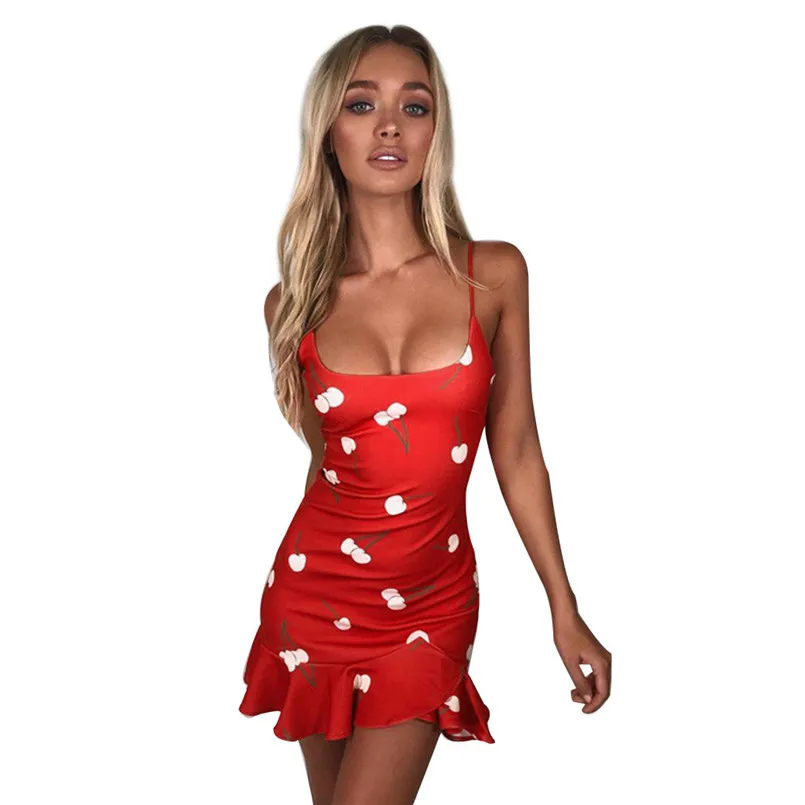 

Summer Bandage Bodycon Tassel Dress women Cherry Print Dress women elegant Plus size vestidos mujer 2019 casuales 40ja11