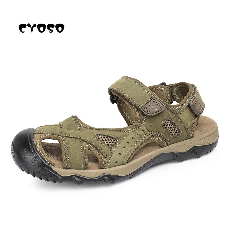 

2016 Men Sandals Slippers Genuine Leather Cowhide Male Summer Beach Shoes Outdoor Casual Suede Leather Sandals