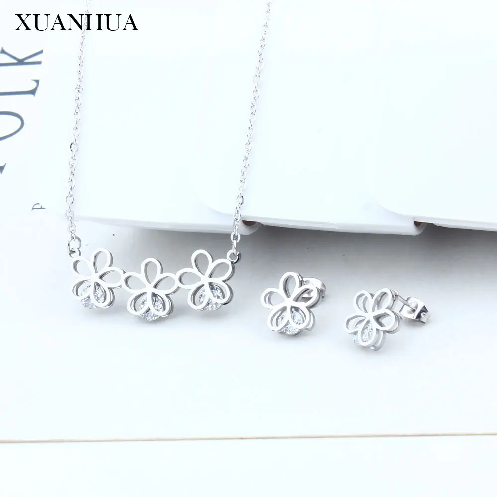 

XUANHUA Stainless Steel Jewelry Woman Earring And Necklace Sets Jewelry Accessories Free Shipping Summer Accessories