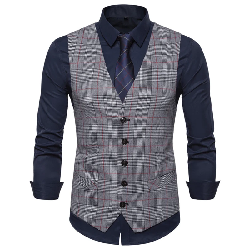 Vintage винтажный жилет для мужчин Slim Fit Мужские костюмы клетчатый жилет весна осень тартан жилет мужской Азиатский Размер 5xl куртка без рукавов