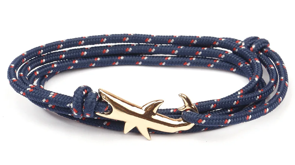 Крутые золотые браслеты с крючками акулы для женщин и мужчин, мореходный морской веревочный браслет, браслеты, подарки дружбы для мальчиков - Окраска металла: 08