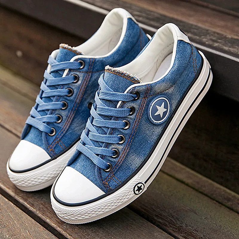 

Fashion Women Sneakers Denim Casual Shoes Female Summer Canvas Shoes Trainers Lace Up Ladies Basket Femme Stars Tenis Feminino
