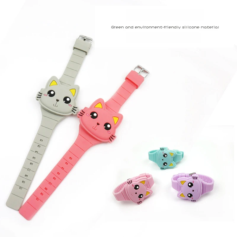 

Lovely Cat Children Watch 3D Cartoon Animal Kids Silicone Flap Wristwatch Boys Girls Baby Watches Gift with Lovely Package box