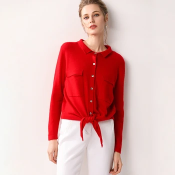 

Smpevrg lady cashmere sweater women cardigan turn-down collar long sleeve shirt cardigan female knitted jumpers pull femme coars