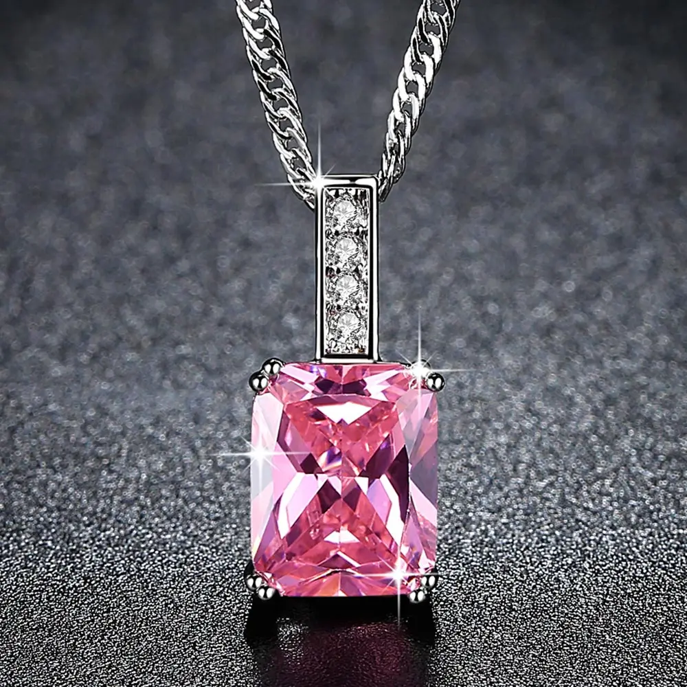 

Beiver Pink Princess Cut AAA Cubic Zirconia Wedding Necklace for Women White Gold Color Jewelry Ladies Gifts