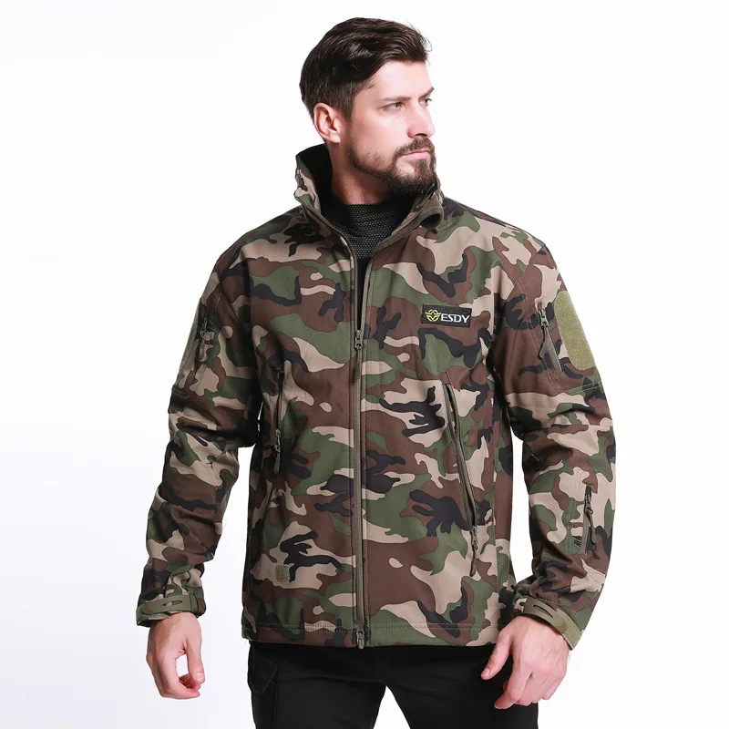 

Jacket Men Military Camouflage Shark Skin Soft Shell Waterproof Hooded Army Tactical Jackets Mens Winter Warm Fleece Hooded Coat