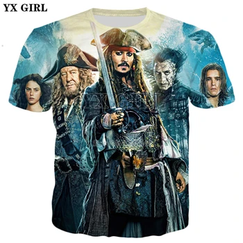 YX GIRL Jack Sparrow, футболка с 3d принтом из фильма Пираты Карибы, новинка, Мужская/женская летняя стильная повседневная футболка - Цвет: color as the picture