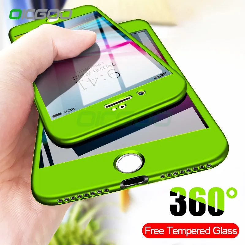 

OICGOO Luxury 360 Full Cover Phone Cases For iPhone 7 8 Plus X 10 6 6s With Glass For iPhone 6 6s Plus Case 7 8 Protection Case