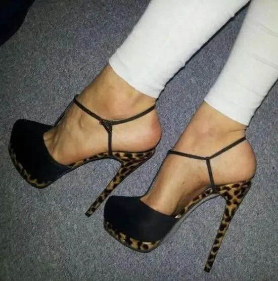 

Concise Elegant T Strap High Heel Round Toe Pumps Ankle Buckle T Bar Platform Dress Shoes Height Increase Sexy Black Footwear